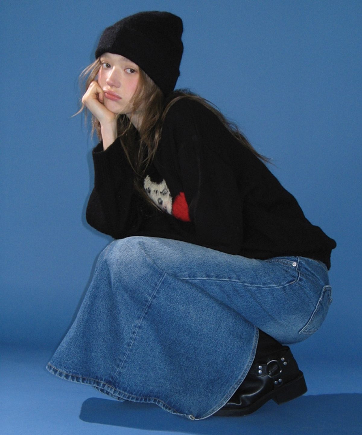 론론(RONRON) RIBBON CAT MOHAIR PULLOVER KNIT BLACK