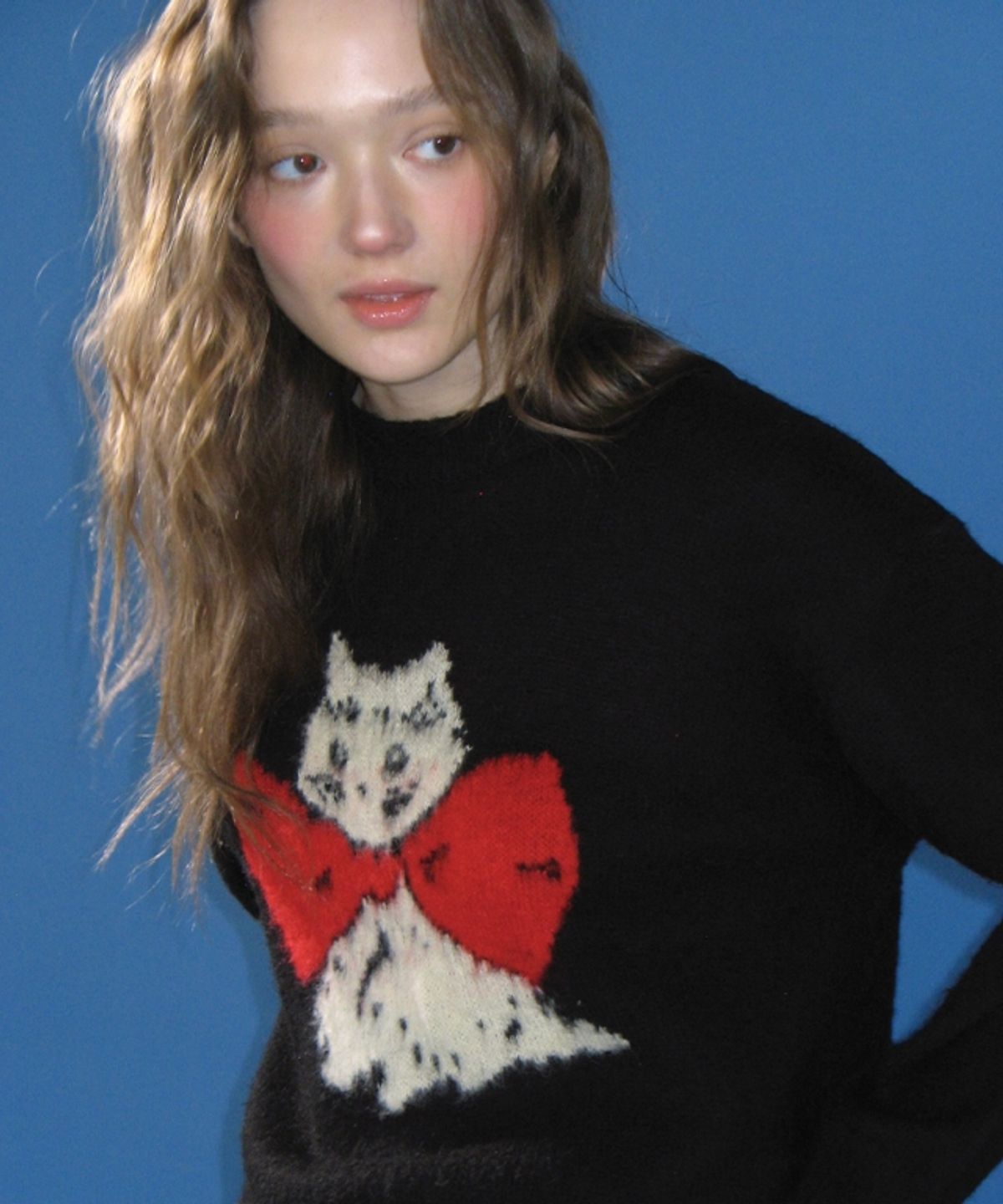 론론(RONRON) RIBBON CAT MOHAIR PULLOVER KNIT BLACK