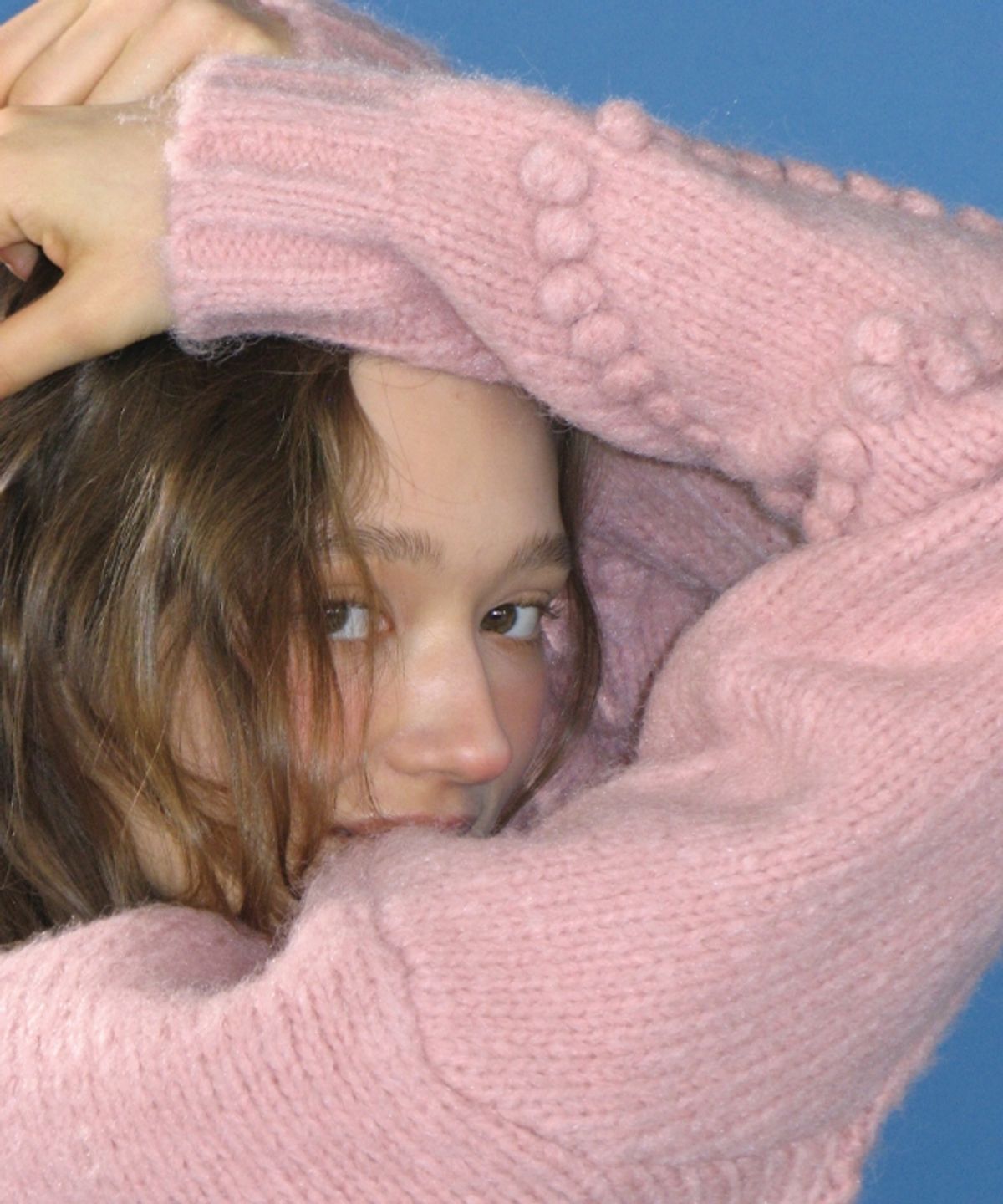 론론(RONRON) HANDMADE HEART SLEEVE POINT PULLOVER KNIT CREAM PINK