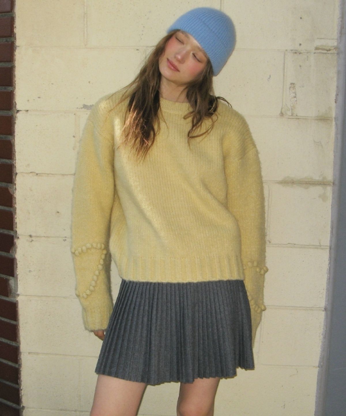 론론(RONRON) HANDMADE HEART SLEEVE POINT PULLOVER KNIT CREAM YELLOW