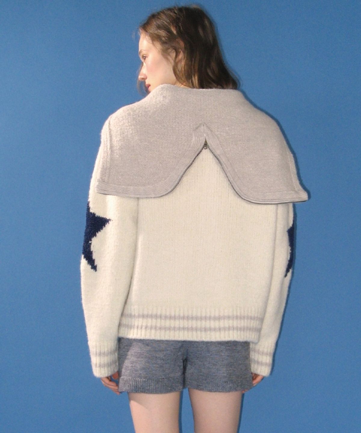 론론(RONRON) STAR HEAVY KNIT SAILOR ZIP UP CARDIGAN IVORY
