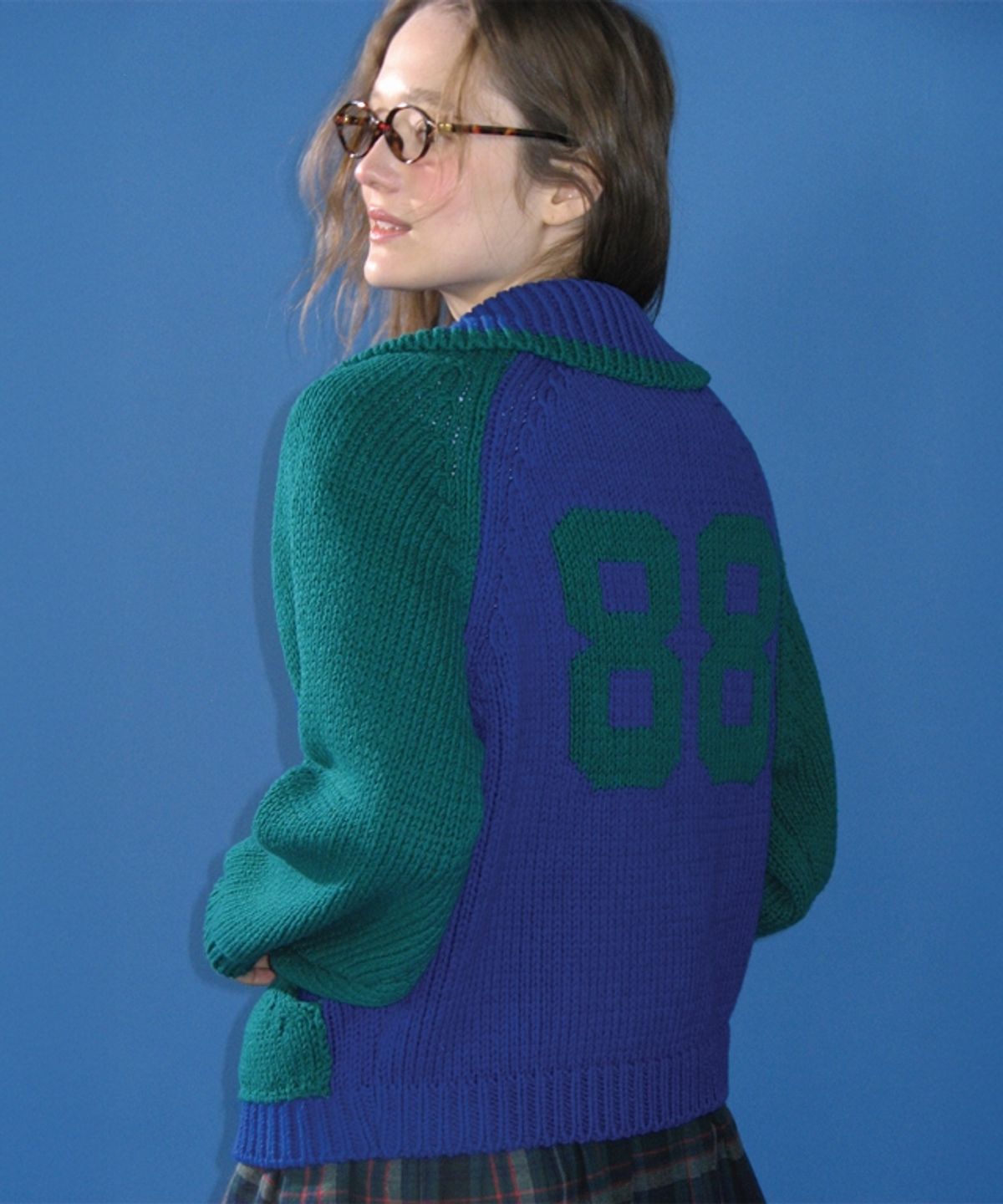 론론(RONRON) 88 BLOCKING COWICHAN KNIT ZIP UP BLUE GREEN