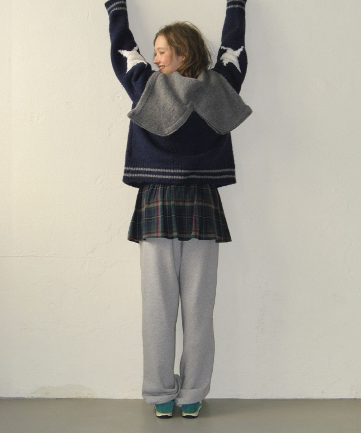 론론(RONRON) LAYERED SKIRT TRAINING PANTS GREY CHECK