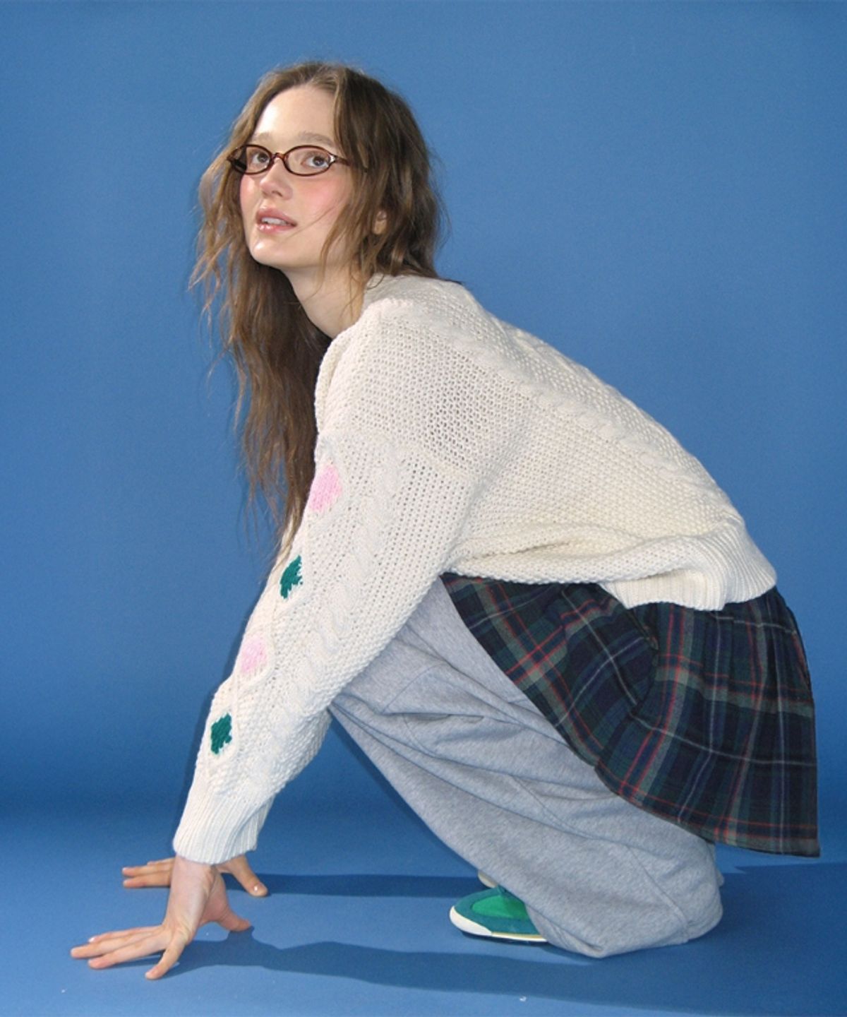 론론(RONRON) LAYERED SKIRT TRAINING PANTS GREY CHECK