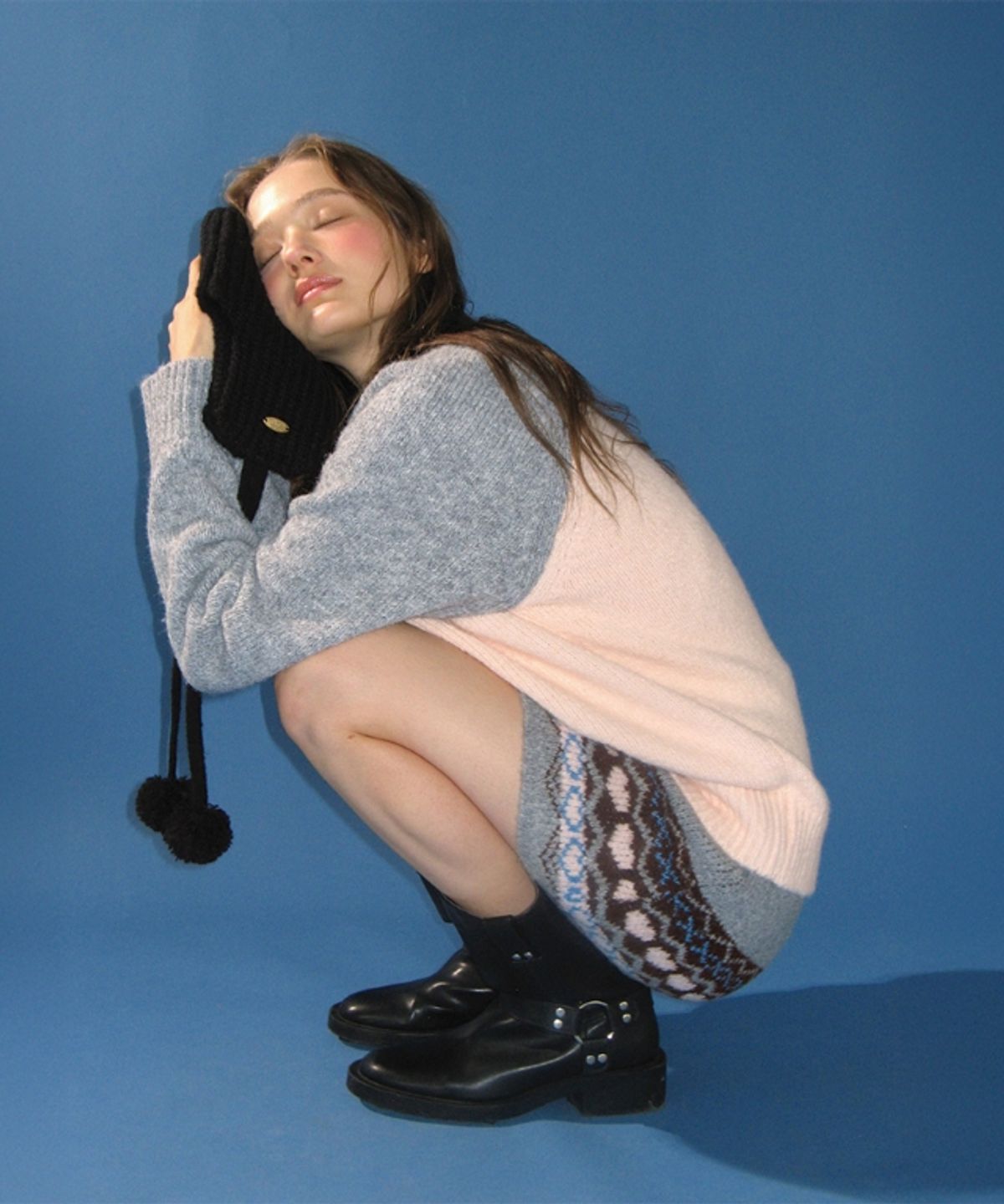 론론(RONRON) HEART NORDIC ZIP UP SKIRT GREY