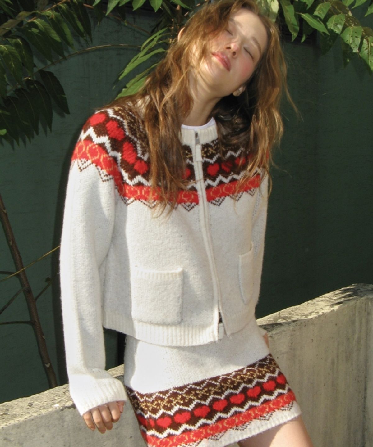 론론(RONRON) HEART NORDIC ZIP UP SKIRT IVORY