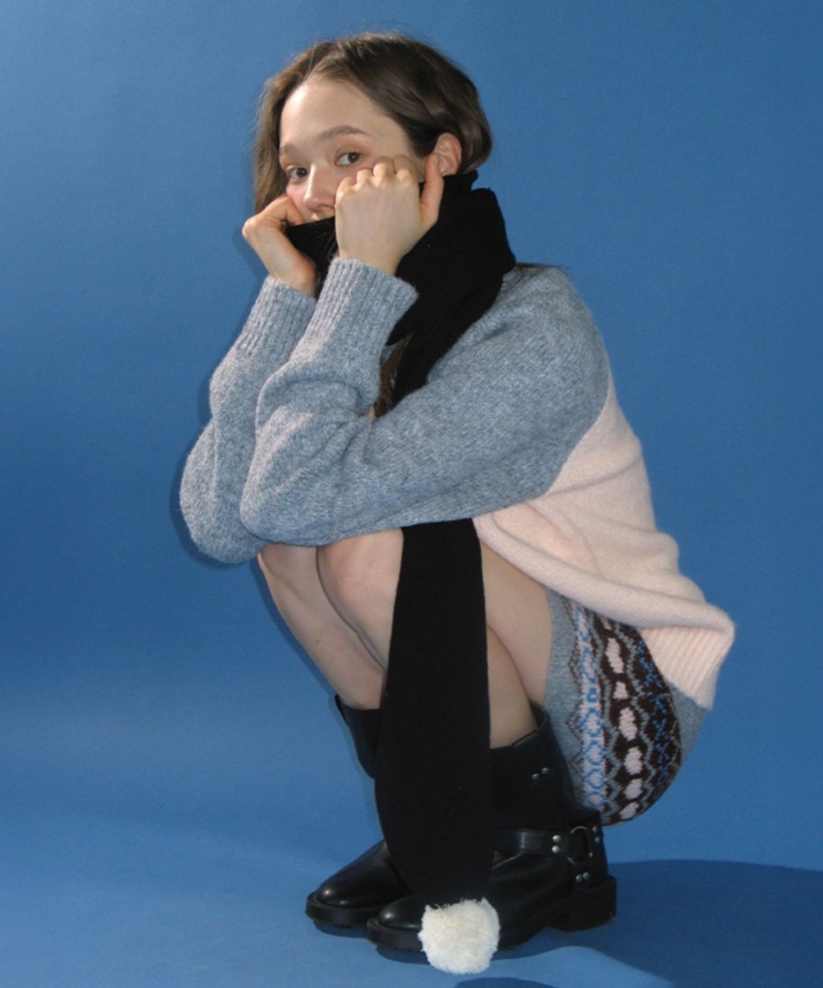 론론(RONRON) MULTI STRIPE BELL KNIT MUFFLER BLACK
