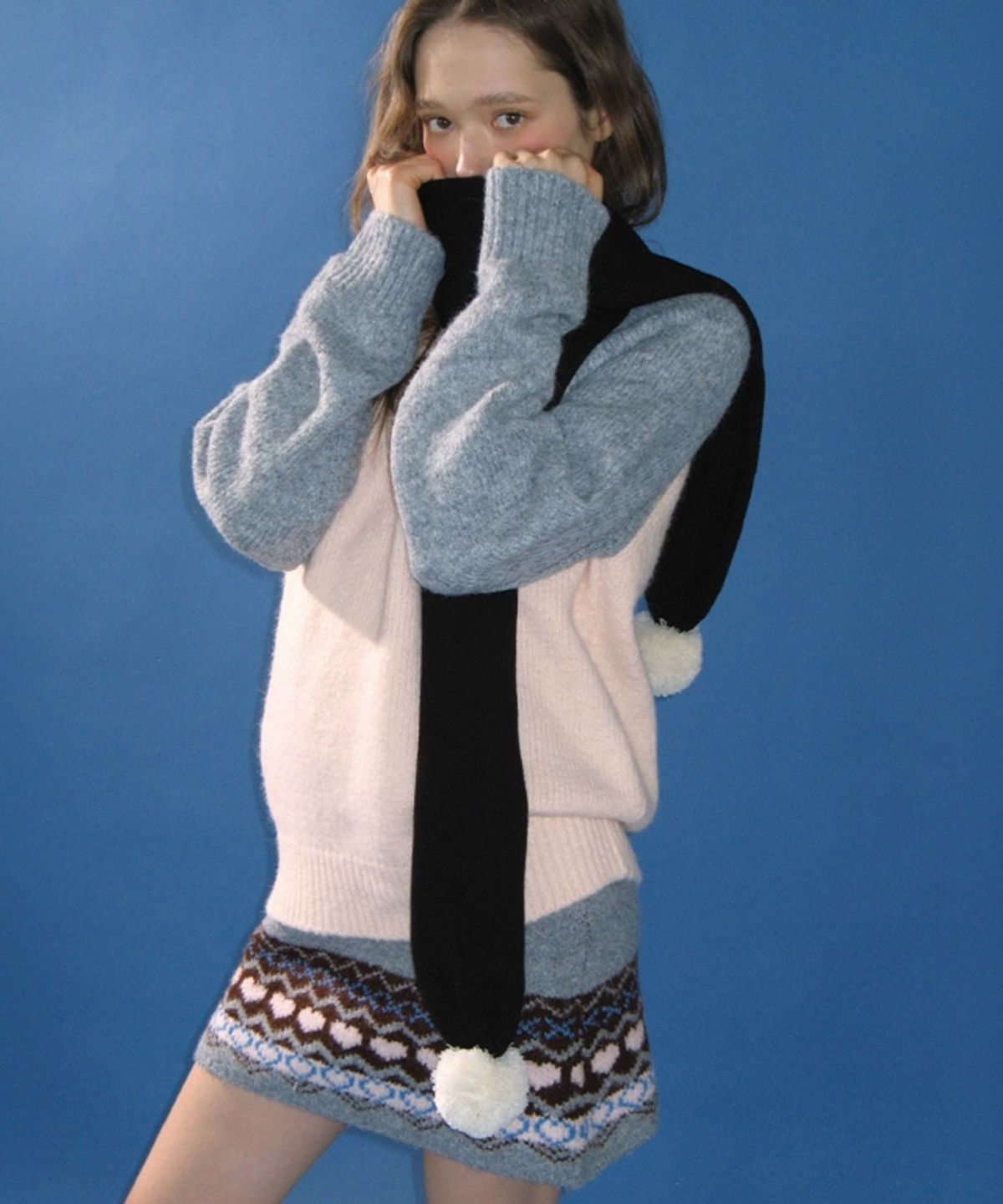 론론(RONRON) MULTI STRIPE BELL KNIT MUFFLER BLACK