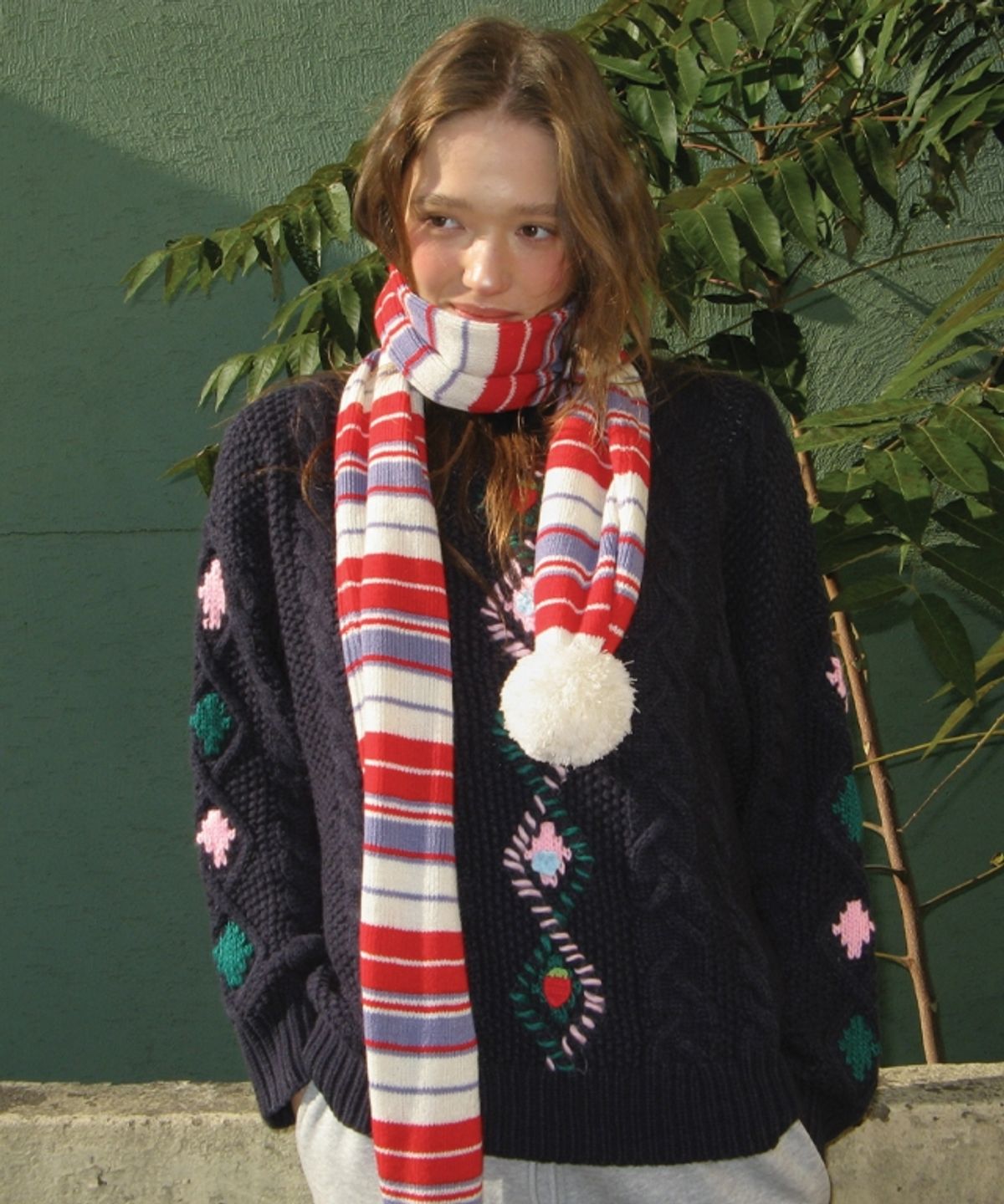 론론(RONRON) MULTI STRIPE BELL KNIT MUFFLER IVORY RED