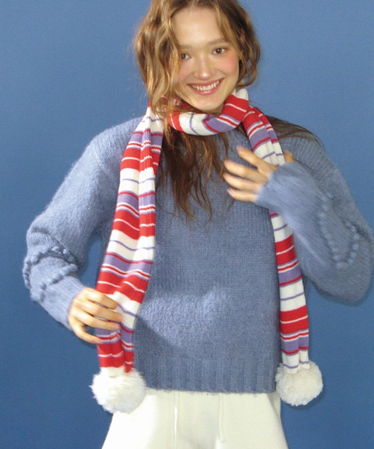 론론(RONRON) MULTI STRIPE BELL KNIT MUFFLER IVORY RED