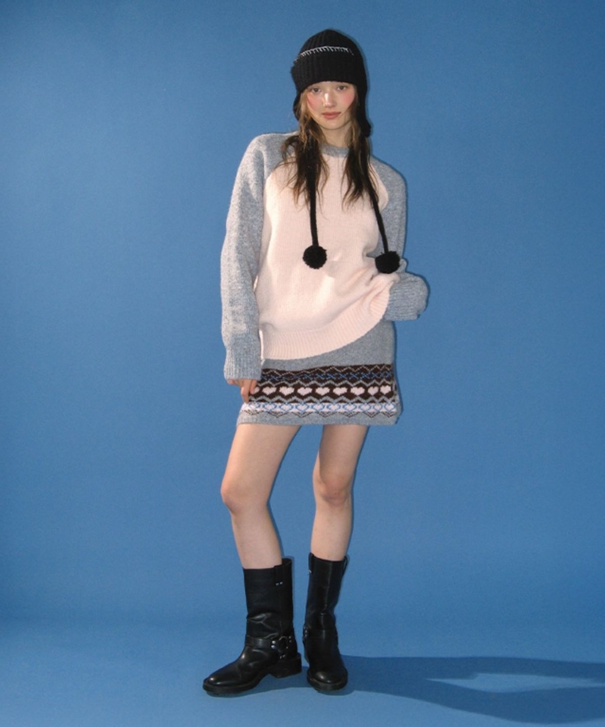 론론(RONRON) HAND STITCH TROOPER KNIT BEANIE BLACK