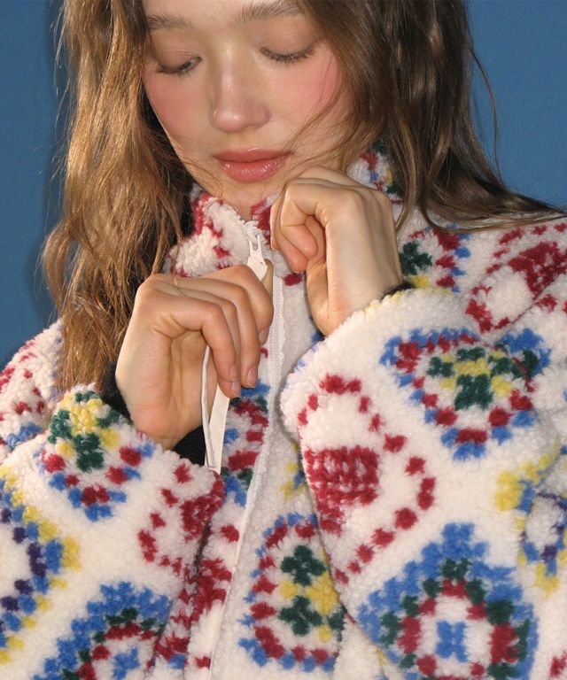 フリースジャケット RONRON HEART CROCHET PATTERN FLEECE JACKET IVORY RR24DJK3828 MUSINSA公式 | RONRON HEART CROCHET PATTERN FLEECE JACKET IVORY