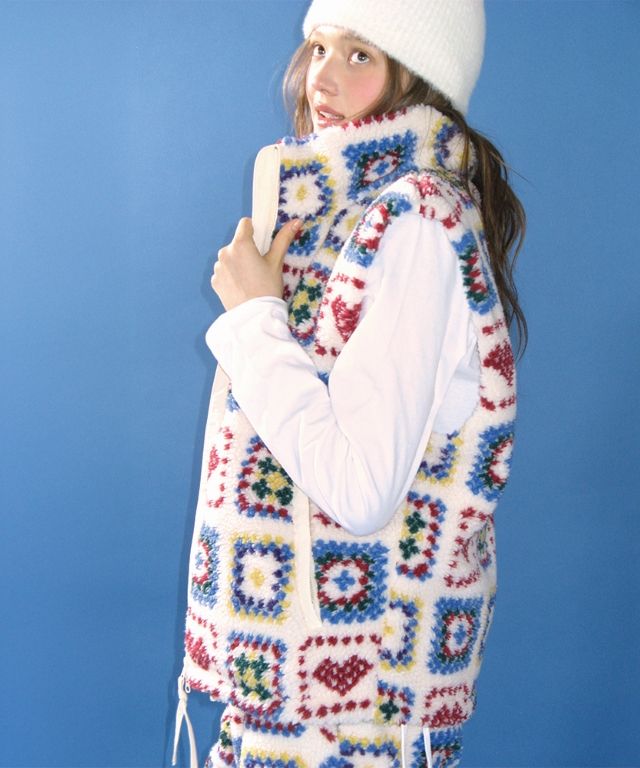パンツ RONRON [SET] HEART CROCHET PATTERN FLEECE VEST & SHORTS MUSINSA | RONRON HEART CROCHET PATTERN FLEECE VEST IVORY