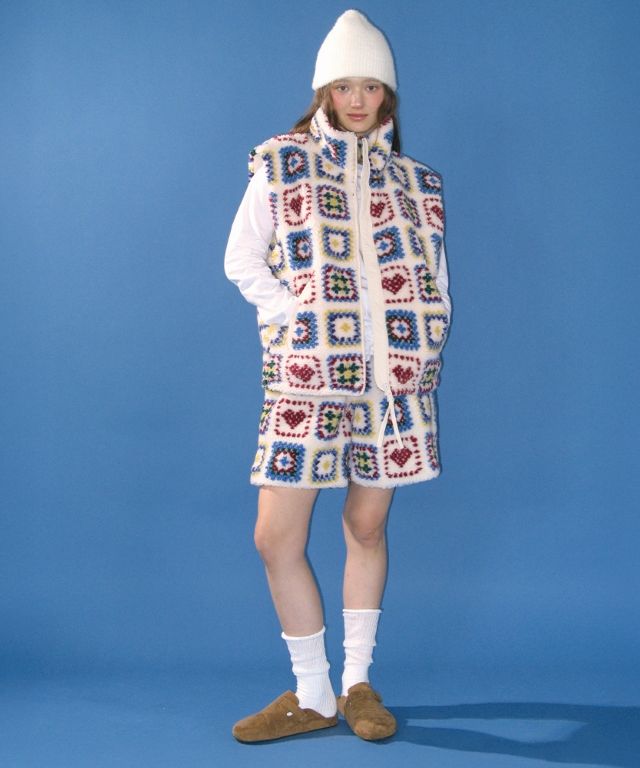 パンツ RONRON [SET] HEART CROCHET PATTERN FLEECE VEST & SHORTS MUSINSA | RONRON HEART CROCHET PATTERN FLEECE VEST IVORY