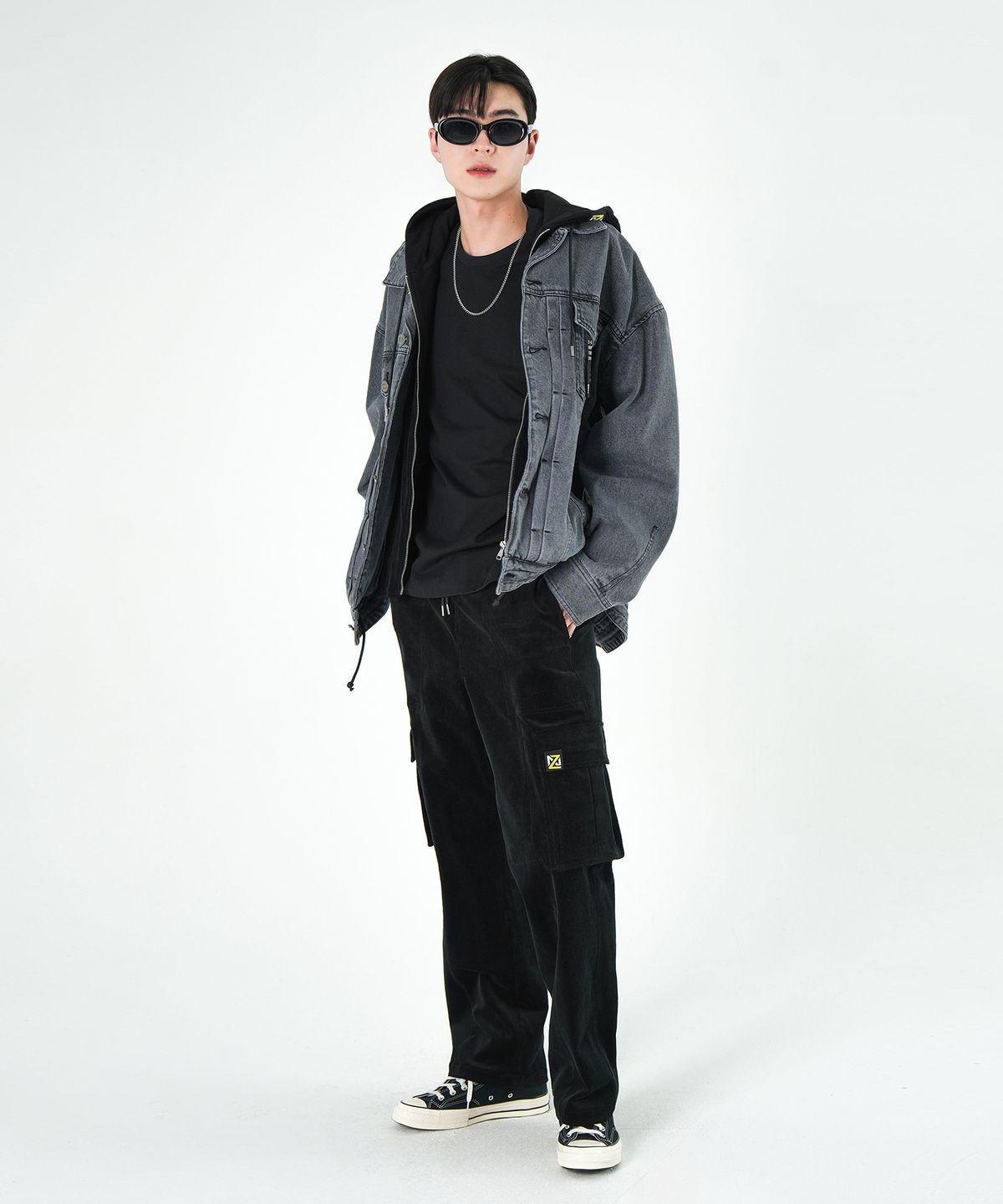 제뉴즈(ZNUZ) 코즈 후드 데님 점퍼 - 그레이