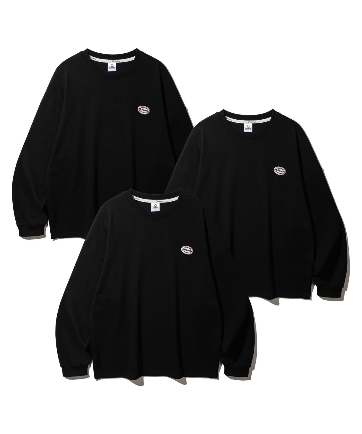 앨빈클로(ALVINCLO) [3PACK] 와펜 오버핏 긴팔티셔츠 3종 패키지