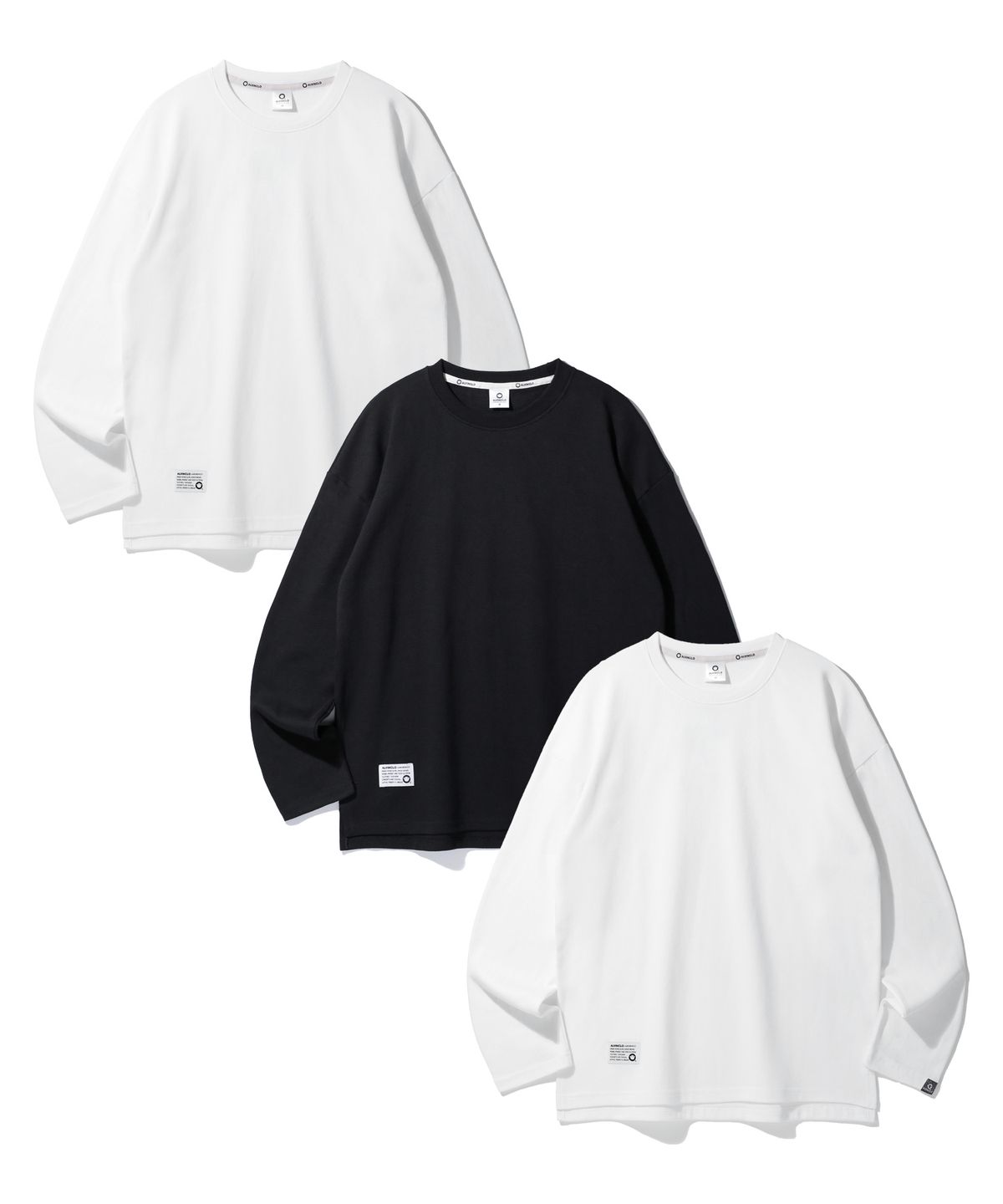 앨빈클로(ALVINCLO) [3PACK] 세미오버핏 무지 더블코튼 긴팔티셔츠 3종 패키지
