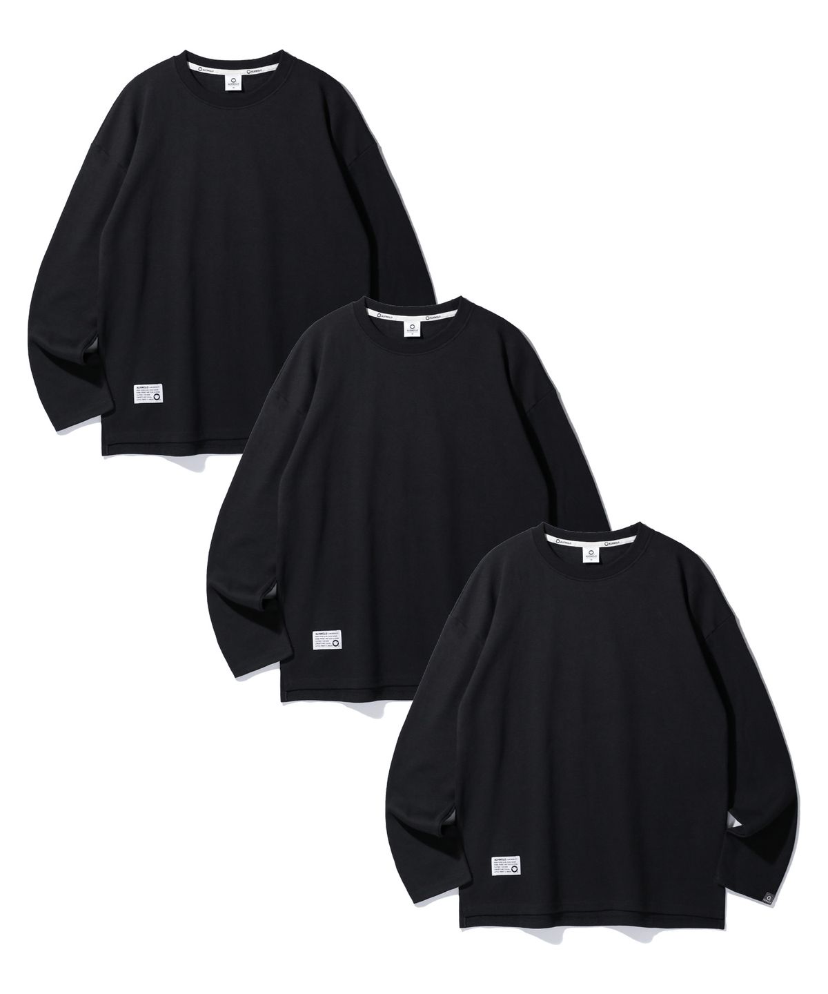 앨빈클로(ALVINCLO) [3PACK] 세미오버핏 무지 더블코튼 긴팔티셔츠 3종 패키지