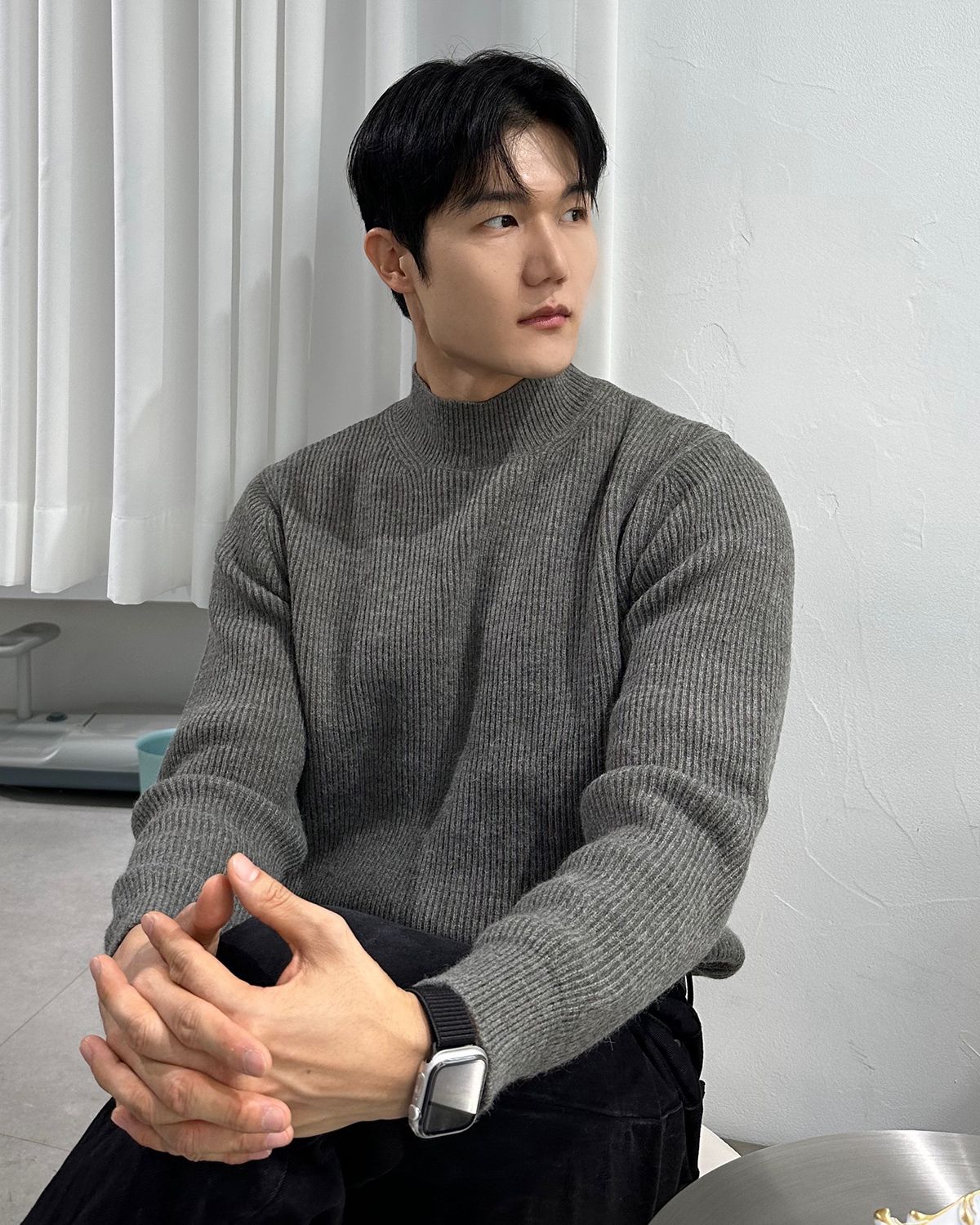 올클래식(ALLCLASSIC) KT025 워셔블 하찌 하프터틀넥 니트_charcoal