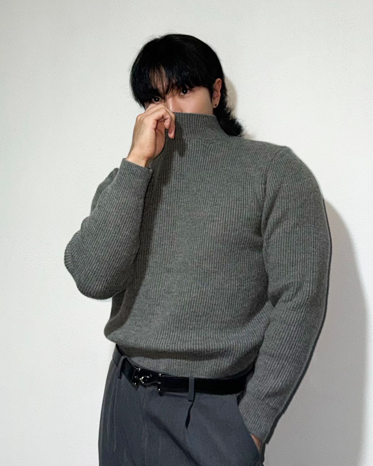 올클래식(ALLCLASSIC) KT025 워셔블 하찌 하프터틀넥 니트_charcoal