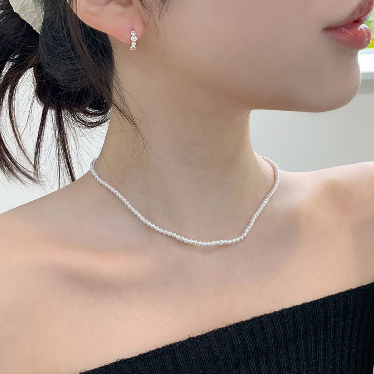 47베이지(47BAG) 925 실버 미니 레이어드 스와로브스키 진주목걸이 3mm 4mm 6mm 8mm10mm