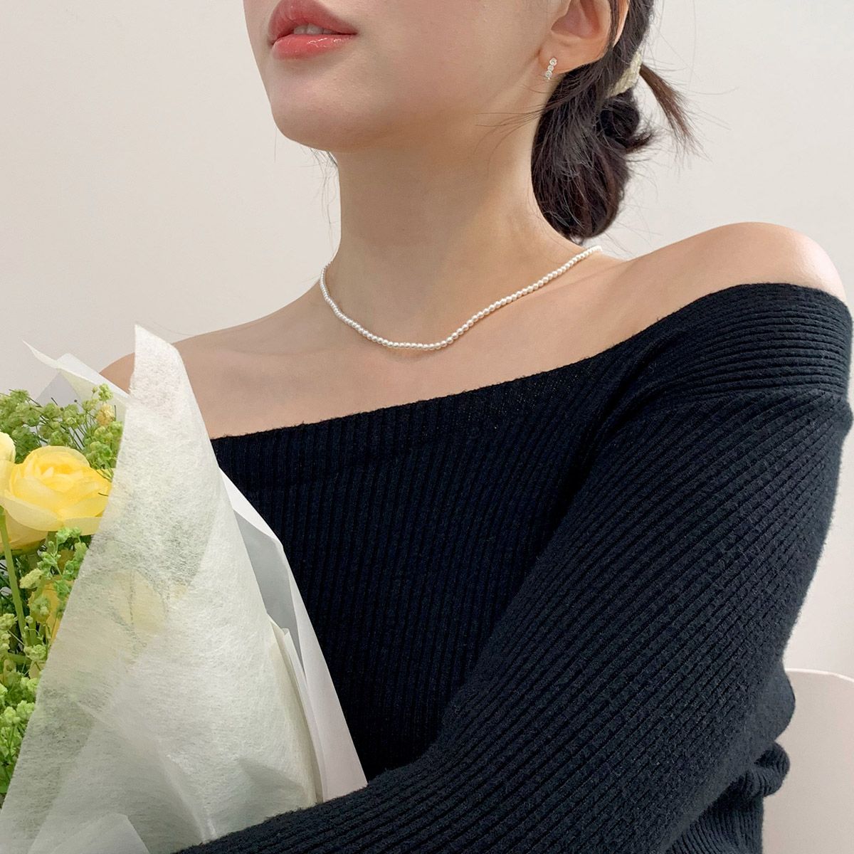 47베이지(47BAG) 925 실버 미니 레이어드 스와로브스키 진주목걸이 3mm 4mm 6mm 8mm10mm