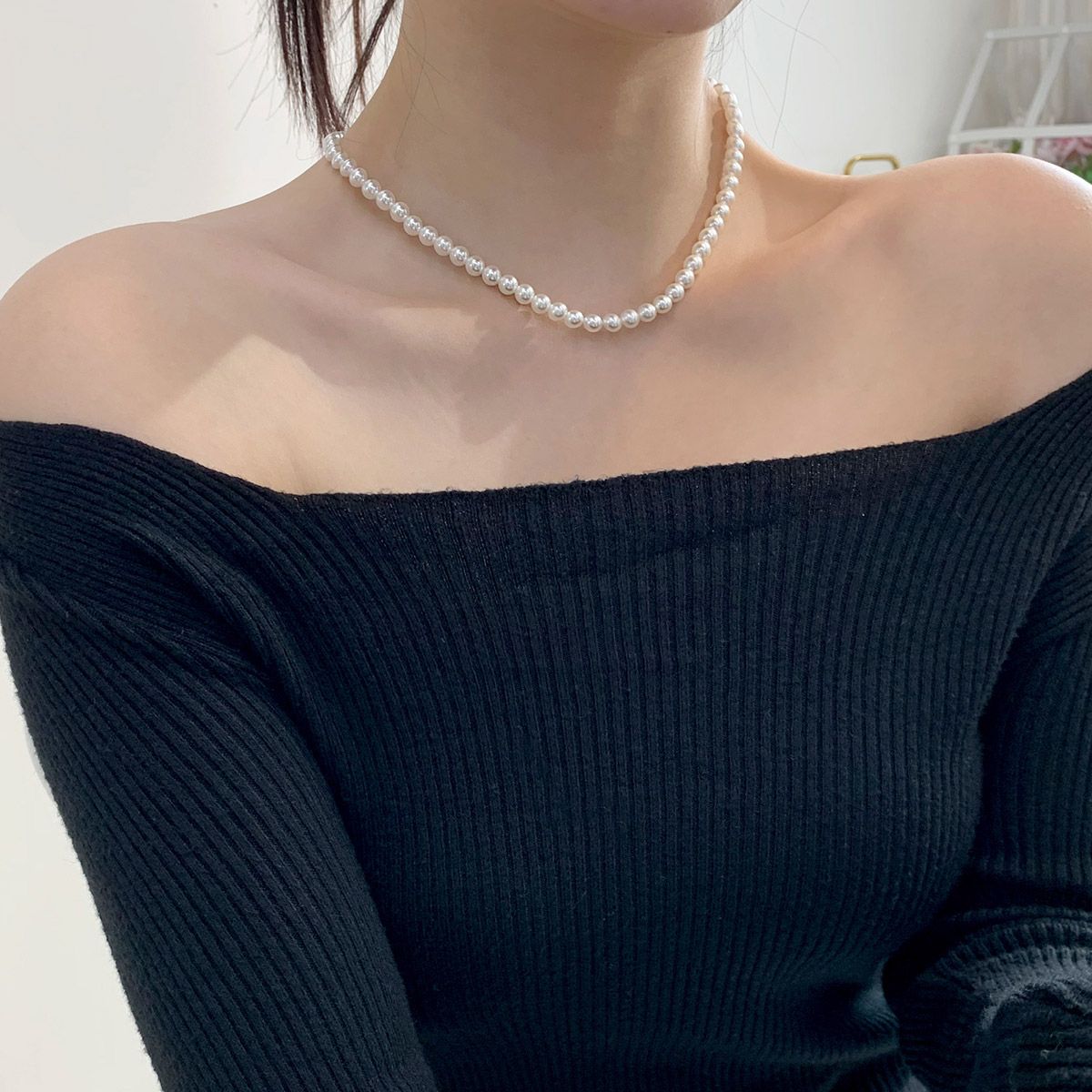 47베이지(47BAG) 925 실버 미니 레이어드 스와로브스키 진주목걸이 3mm 4mm 6mm 8mm10mm