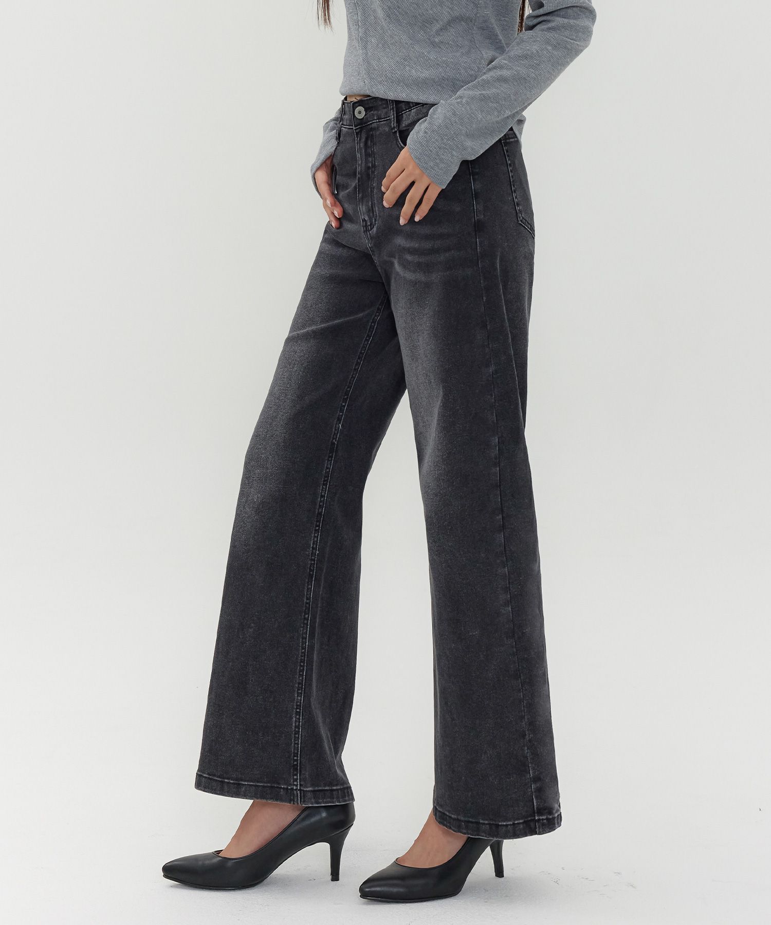【BAON】TF hidden banding washed brushed denim pants MUSINSA | Jinmania Broad Bootcut Fit Wide Hidden Banding