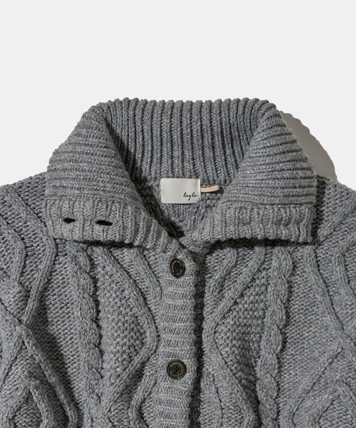 다이아몬드 레이라(DIAMOND LAYLA) Turtleneck Two Buttons Cardigan C8 Dark gray Melange