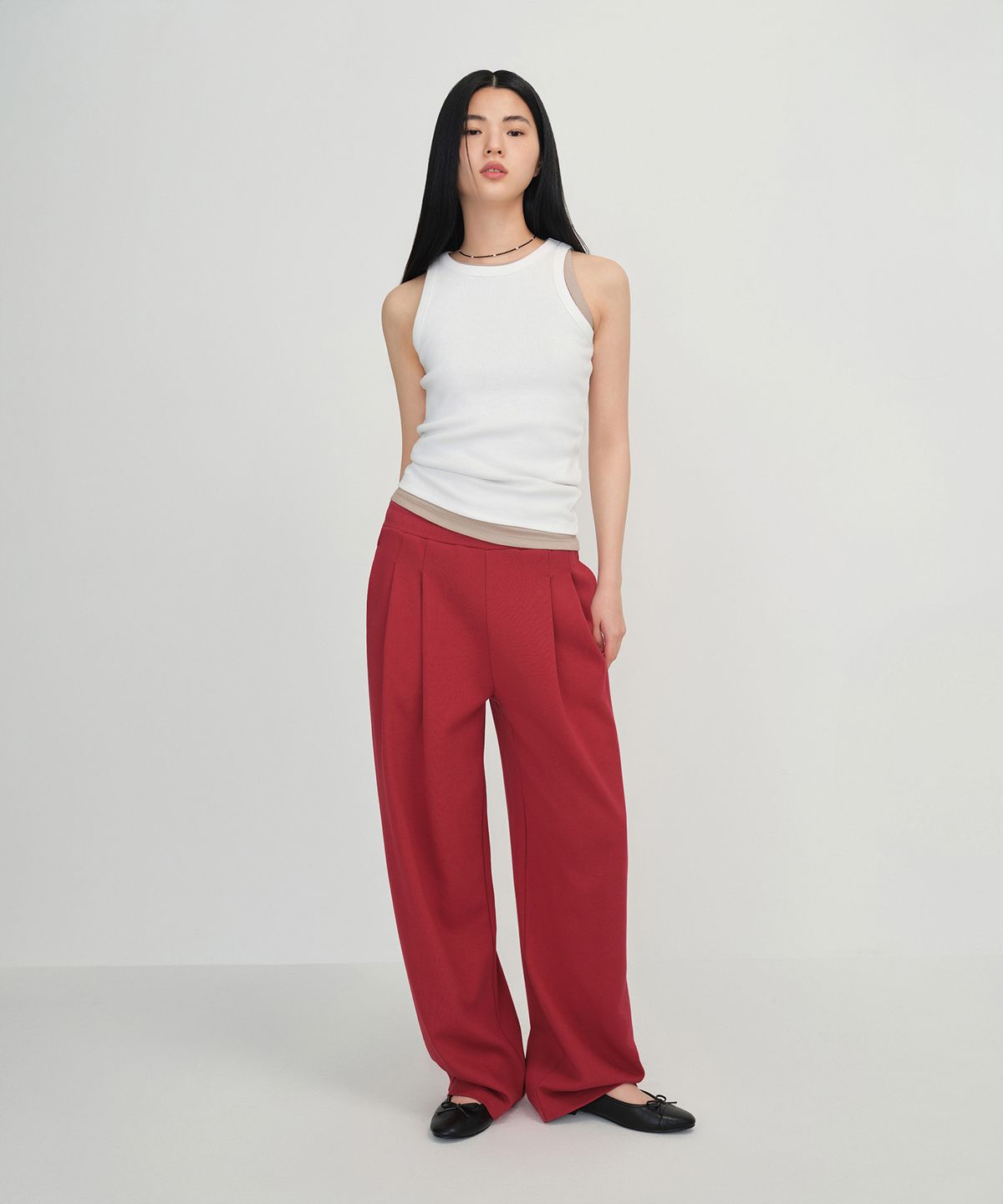 무신사 스탠다드 우먼(MUSINSA STANDARD WOMAN) 우먼즈 더블 니트 투 턱 와이드 라운지 스웨트 팬츠 [칠리 레드]