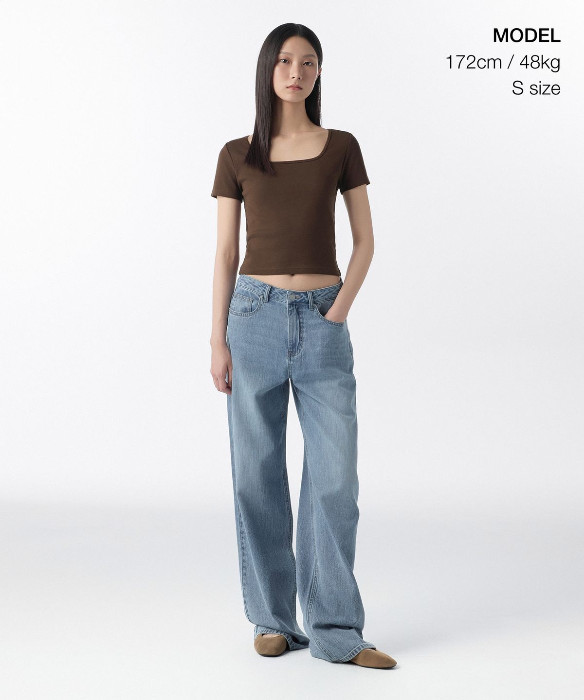 무신사 스탠다드 우먼(MUSINSA STANDARD WOMAN) 우먼즈 슬림 스퀘어 넥 티셔츠 [다크 브라운]
