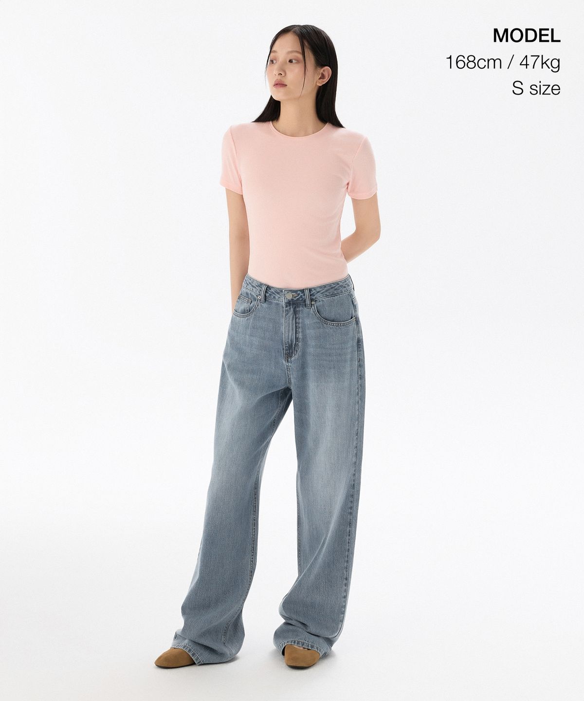 무신사 스탠다드 우먼(MUSINSA STANDARD WOMAN) 우먼즈 리브드 슬림 핏 티셔츠 [로즈 워터]