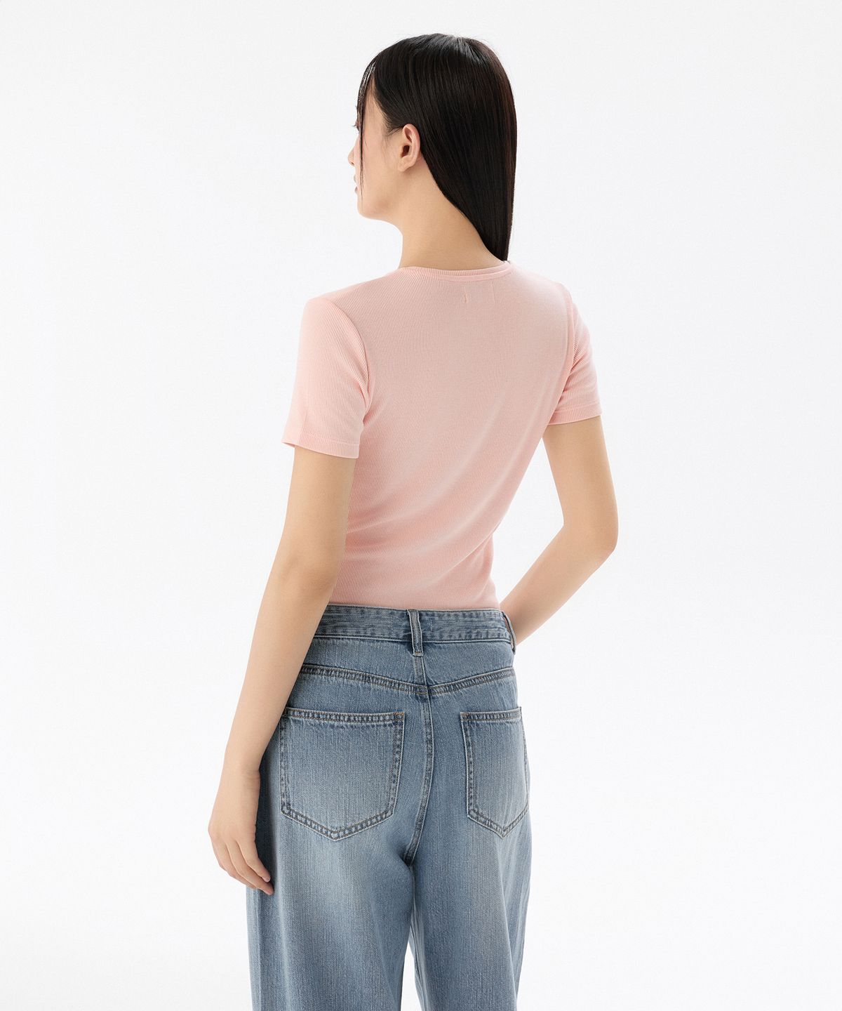 무신사 스탠다드 우먼(MUSINSA STANDARD WOMAN) 우먼즈 리브드 슬림 핏 티셔츠 [로즈 워터]