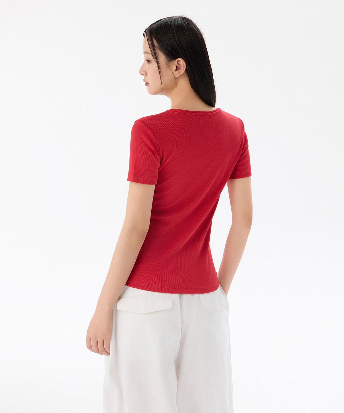 무신사 스탠다드 우먼(MUSINSA STANDARD WOMAN) 우먼즈 리브드 슬림 핏 티셔츠 [레드]