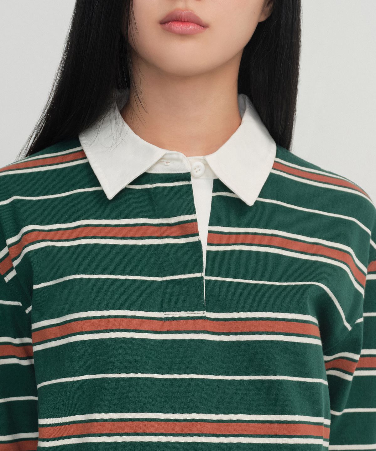 무신사 스탠다드 우먼(MUSINSA STANDARD WOMAN) 우먼즈 릴렉스드 멀티 스트라이프 럭비 셔츠 [그린]