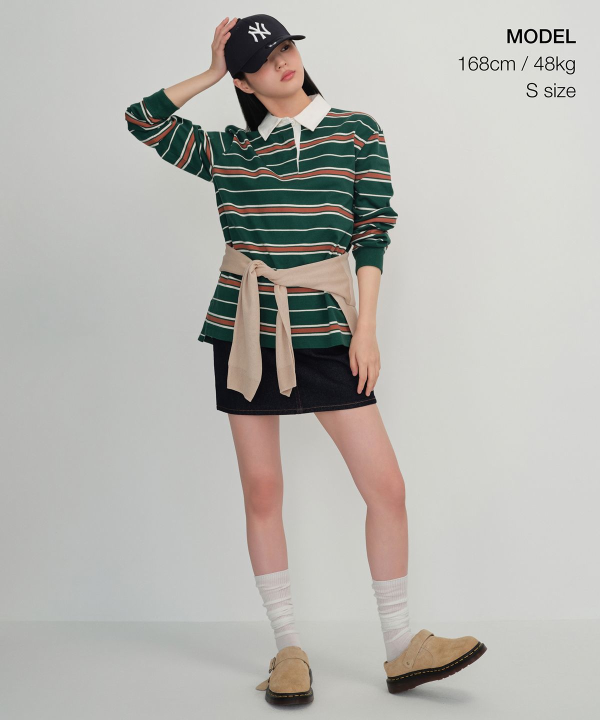 무신사 스탠다드 우먼(MUSINSA STANDARD WOMAN) 우먼즈 릴렉스드 멀티 스트라이프 럭비 셔츠 [그린]