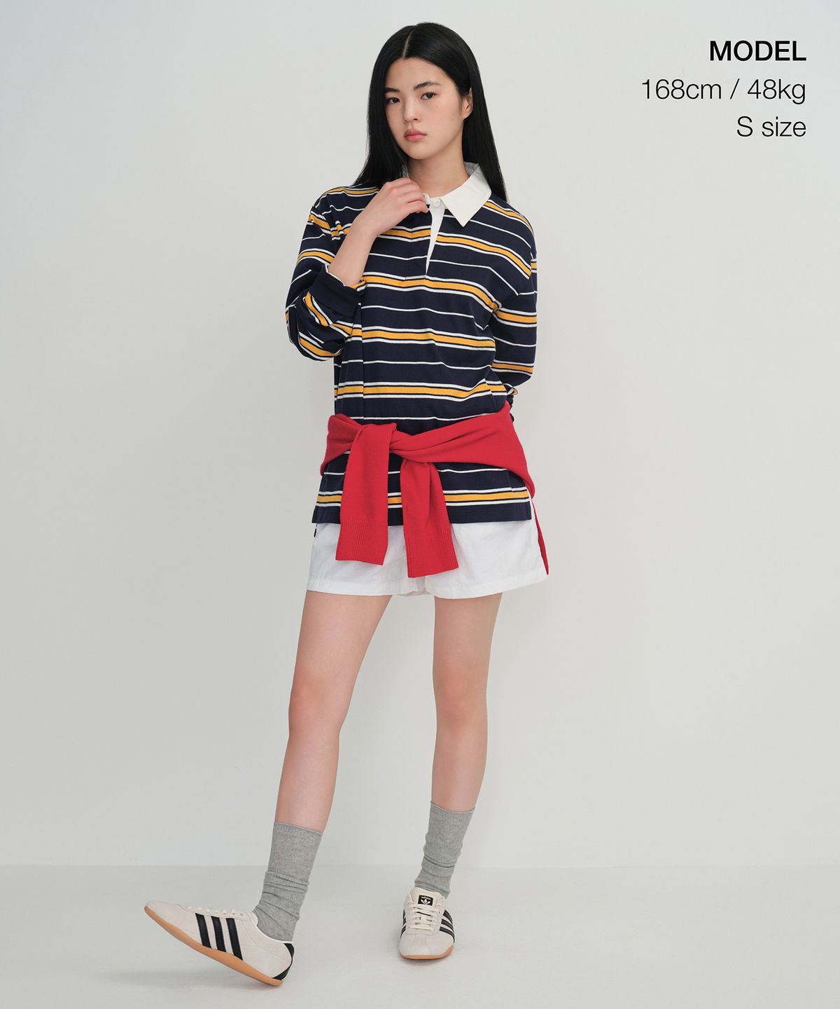 무신사 스탠다드 우먼(MUSINSA STANDARD WOMAN) 우먼즈 릴렉스드 멀티 스트라이프 럭비 셔츠 [네이비]