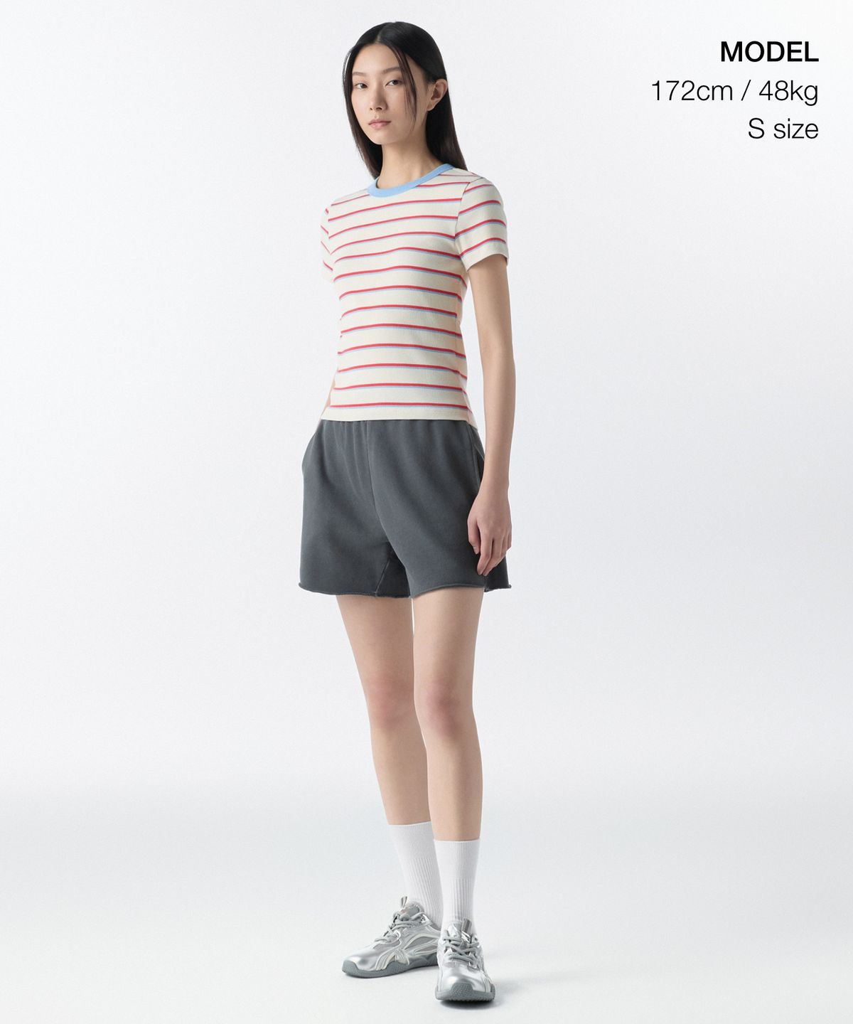 무신사 스탠다드 우먼(MUSINSA STANDARD WOMAN) 우먼즈 리브드 멀티 스트라이프 슬림 티셔츠 [크림]