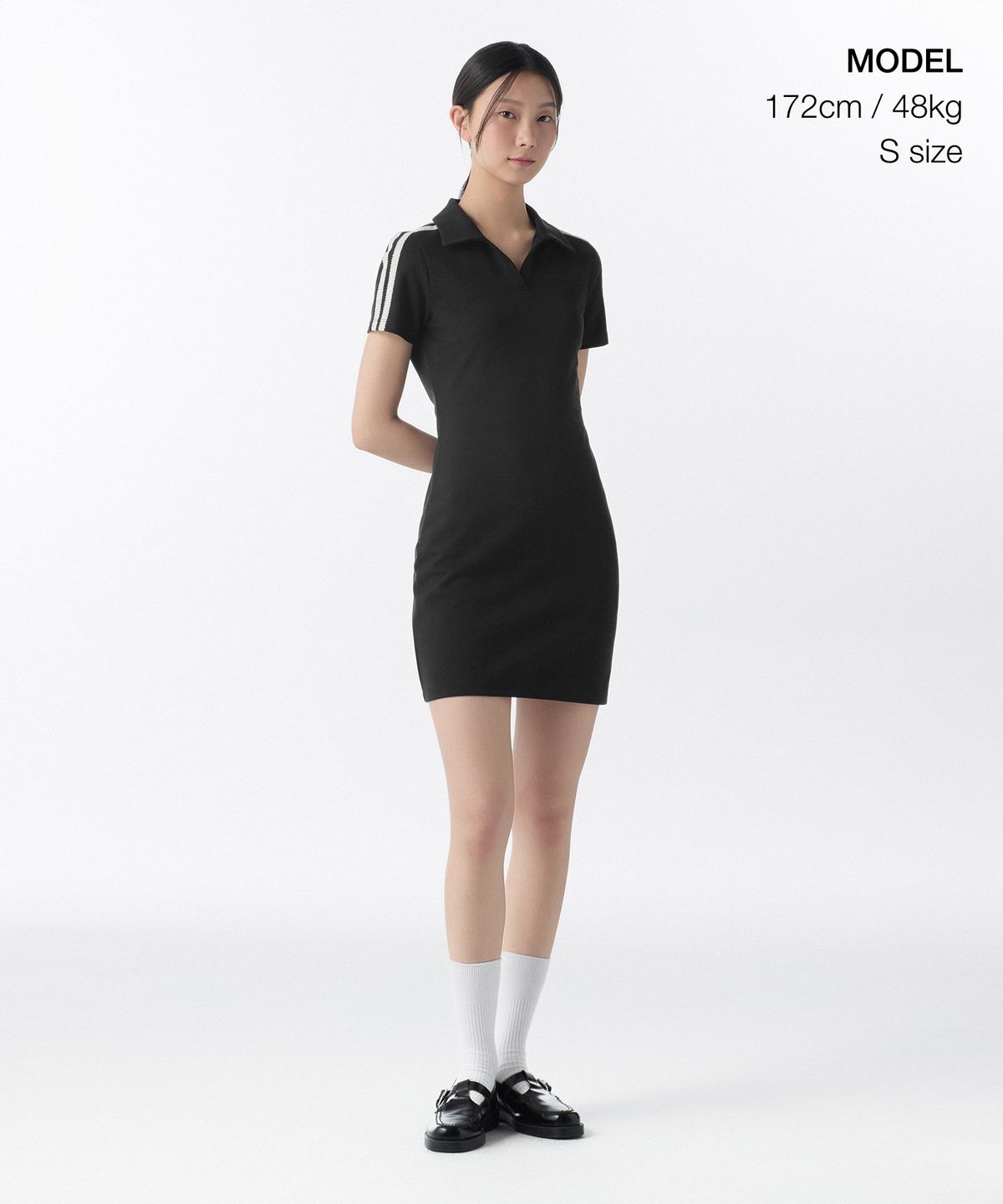 무신사 스탠다드 우먼(MUSINSA STANDARD WOMAN) 우먼즈 슬릿 넥 레이스 트림 폴로 원피스 [블랙/아이보리]