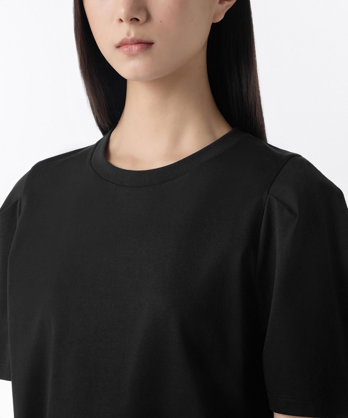 무신사 스탠다드 우먼(MUSINSA STANDARD WOMAN) 우먼즈 실켓 퍼프 슬리브 티셔츠 [블랙]