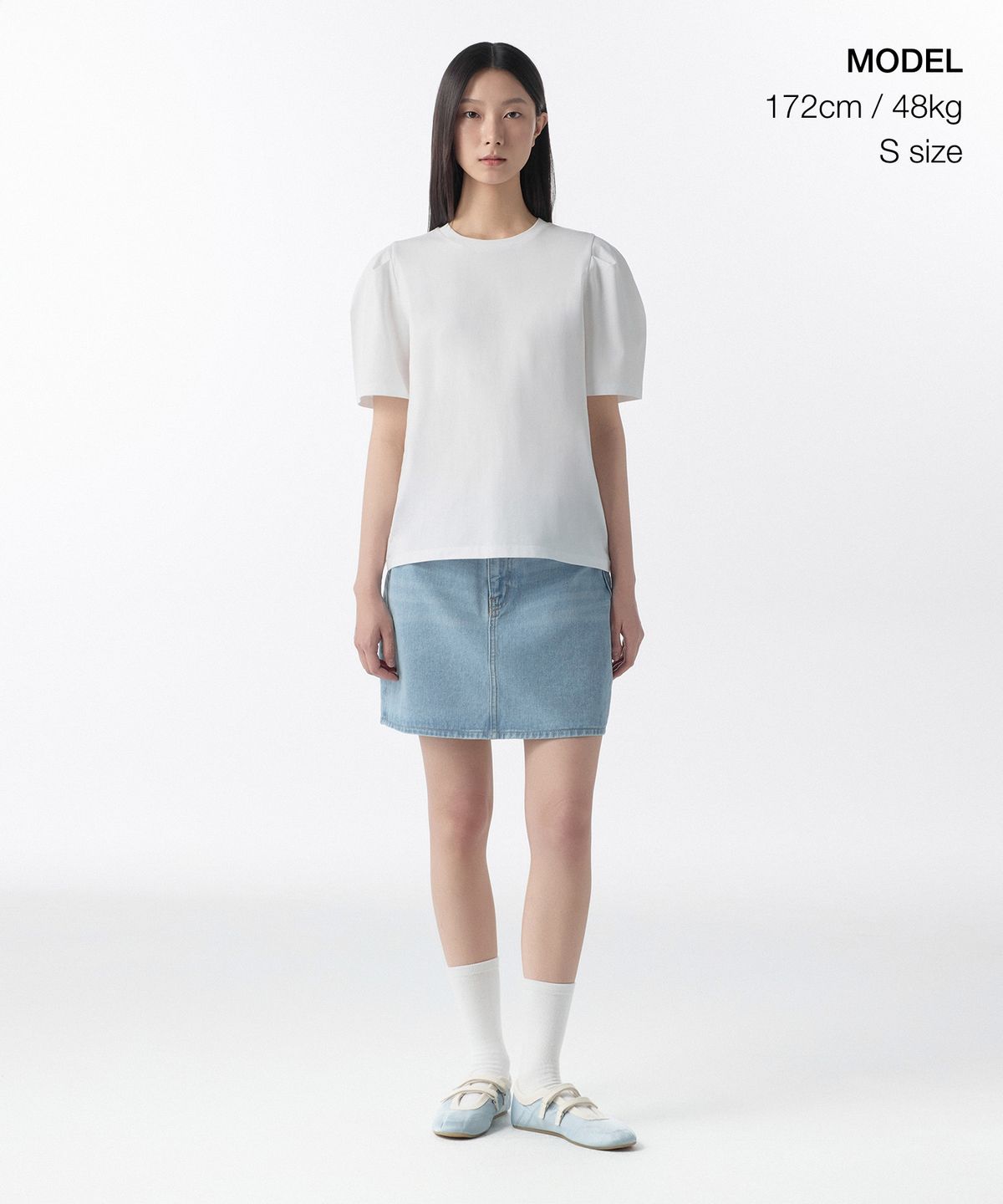 무신사 스탠다드 우먼(MUSINSA STANDARD WOMAN) 우먼즈 실켓 퍼프 슬리브 티셔츠 [화이트]