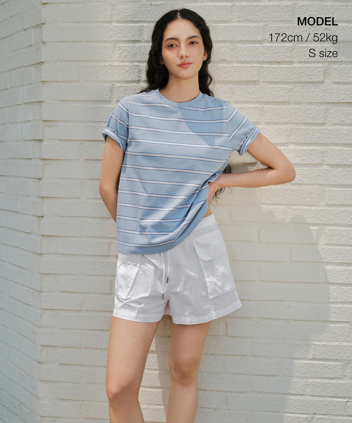 무신사 스탠다드 우먼(MUSINSA STANDARD WOMAN) 우먼즈 멀티 스트라이프 크루 넥 티셔츠 1 [클라우디 블루]