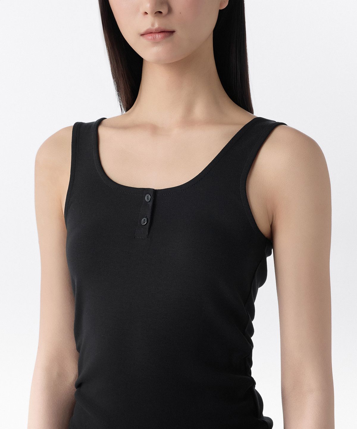 무신사 스탠다드 우먼(MUSINSA STANDARD WOMAN) 우먼즈 소프트 저지 헨리 탱크 탑 [블랙]