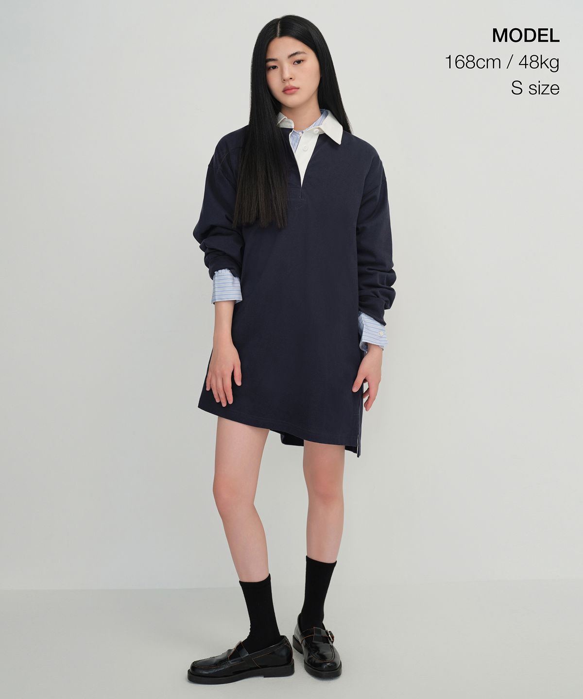 무신사 스탠다드 우먼(MUSINSA STANDARD WOMAN) 우먼즈 오버사이즈 럭비 드레스 [네이비]