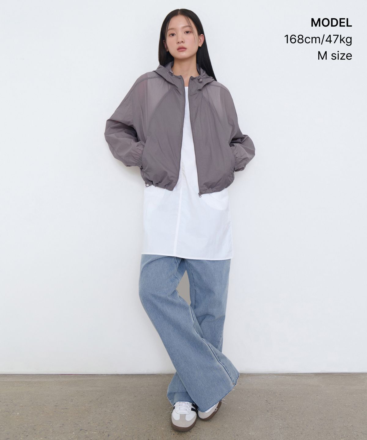 무신사 스탠다드 우먼(MUSINSA STANDARD WOMAN) 우먼즈 시어 후디드 윈드브레이커 재킷 [퍼플 그레이]