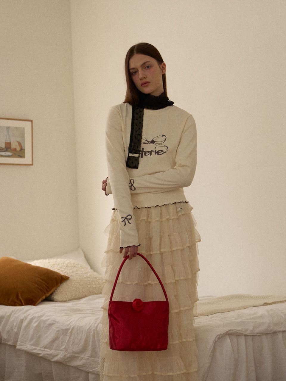★EMIS★ CORSAGE FLAT BAGBLACKIVORY m1037_1446251 MUSINSA | LETERIE LETERIE CORSAGE TOTE BAG_RED