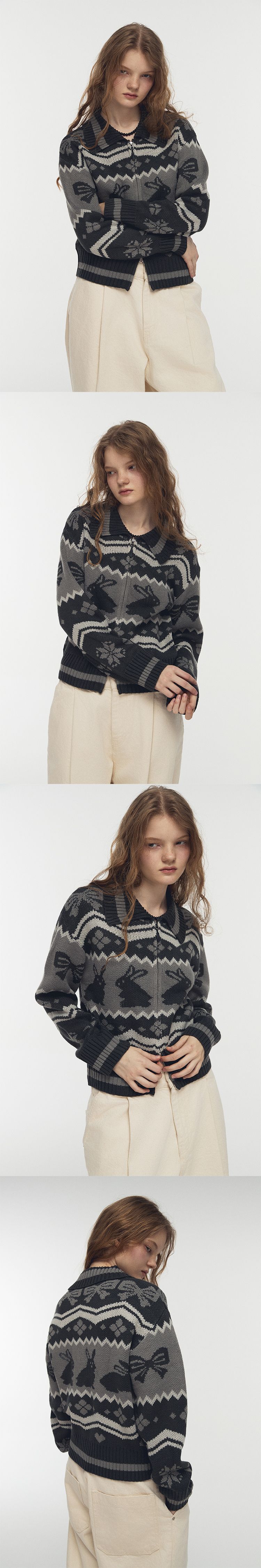 MUSINSA | CPGN STUDIO [2-WAY] Bunny Crop Zip-up Knit Charcoal