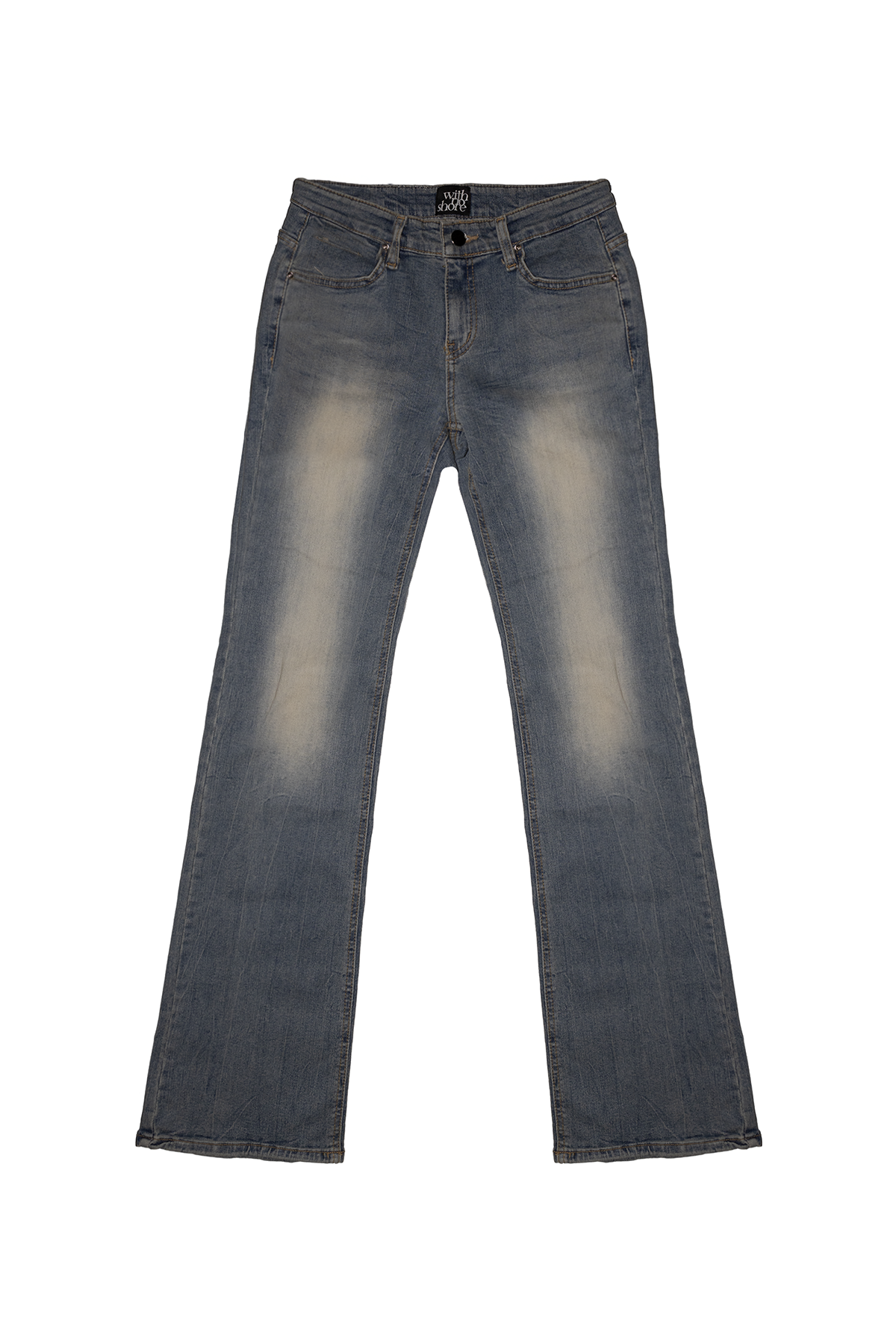 위드노쇼어(WITHNOSHORE) Low Rise Pixel Logo Washed Denim Pants - Blue