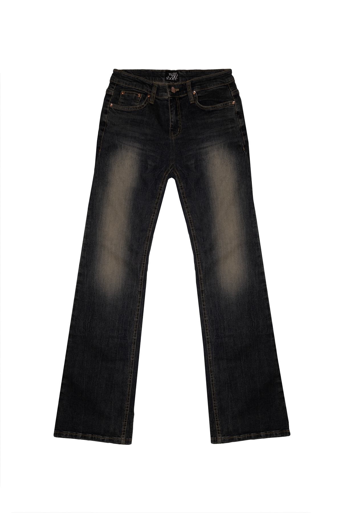 위드노쇼어(WITHNOSHORE) Low Rise Pixel Logo Washed Denim Pants - black