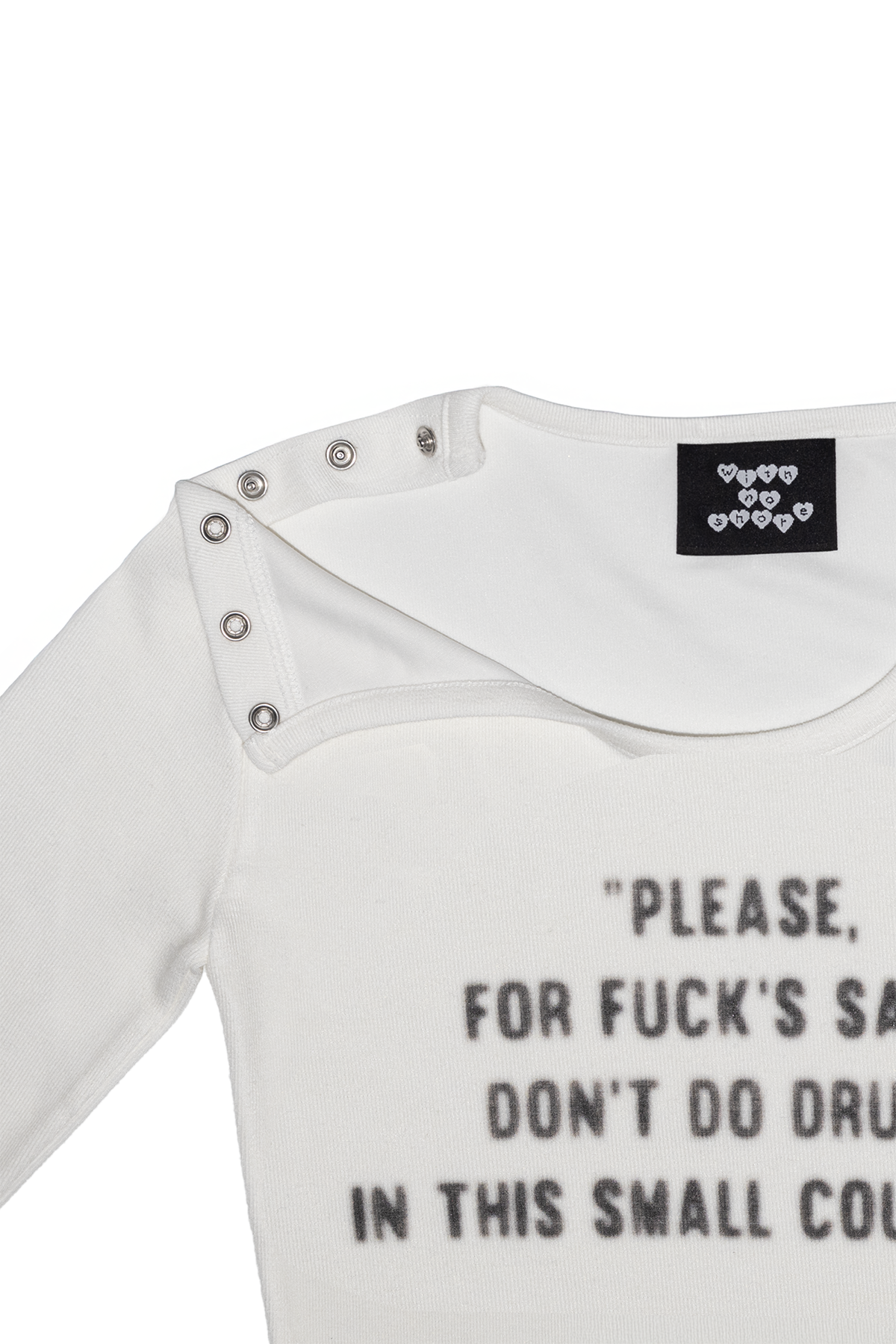 위드노쇼어(WITHNOSHORE) snap fastener pixel logo tee - Ivory